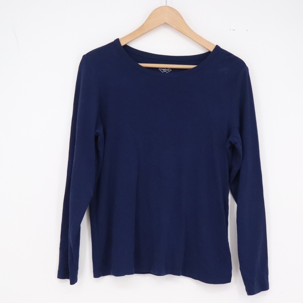 St. Johns Bay T-Shirt Womens M Navy Blue Long Sleeve Cotton Excellent